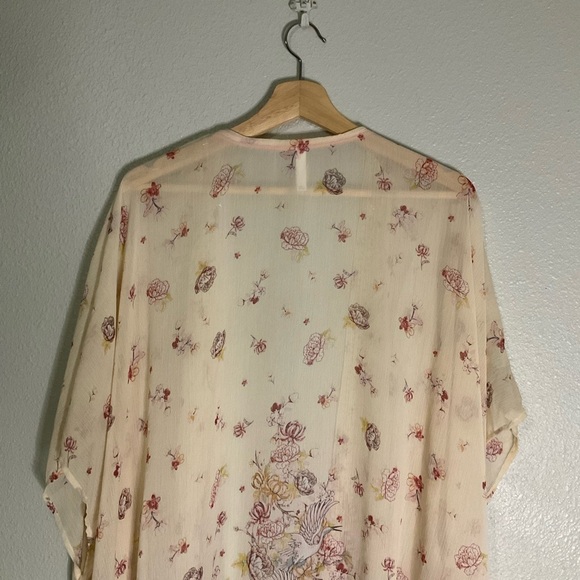 Xhiliration Open Front Kimono Blouse Cream Floral Geese M/L Lace Edge - Picture 9 of 9